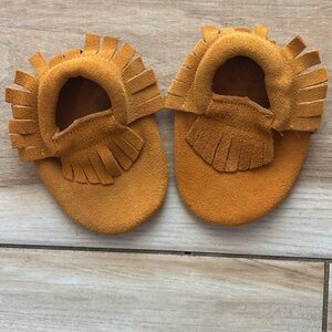 Fringed Tan Kids Moccasins- Mila and Rose